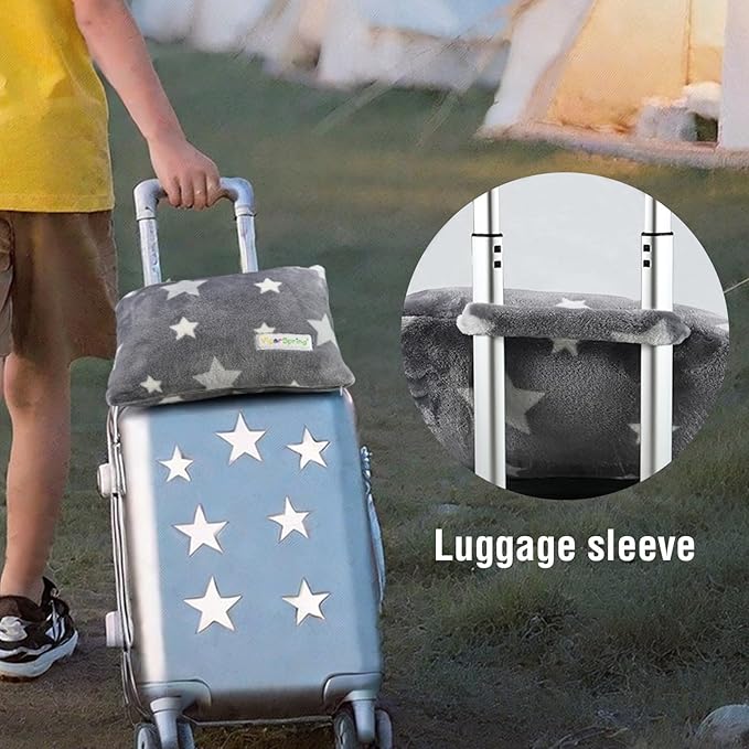 3-in-1 Kids Travel Pillow and Blanket Set - 40x60 Inches Soft Grey Star Design | Travel Blanket Airplane Compact with Bag | Ideal for Travel, Camping, Car Rides & Home Decor