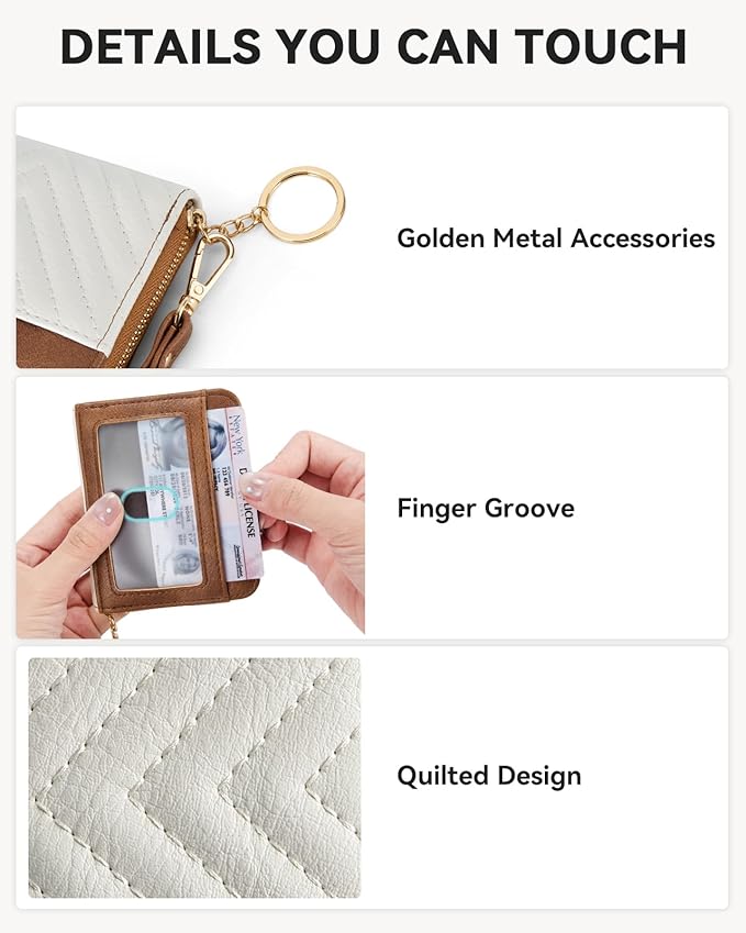BOSTANTEN Credit Card Holder Wallet RFID Blocking Leather Small Wallet for Women Zipper Keychain Wallet with Wristlet Beige＆Brown