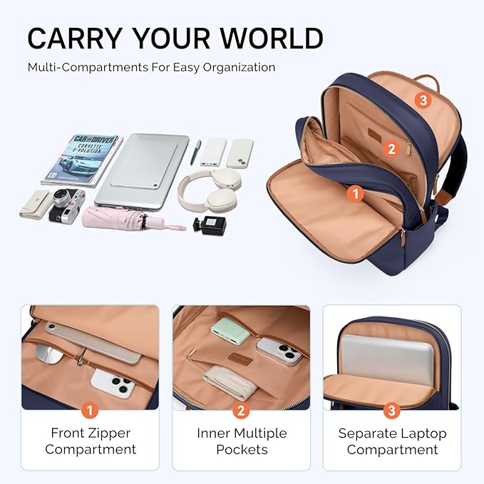 GOLF SUPAGS Women Laptop Backpack Casual Daypack for Work Travel College Backpack Purse Fits 14 Inch Notebook (Navy Blue)