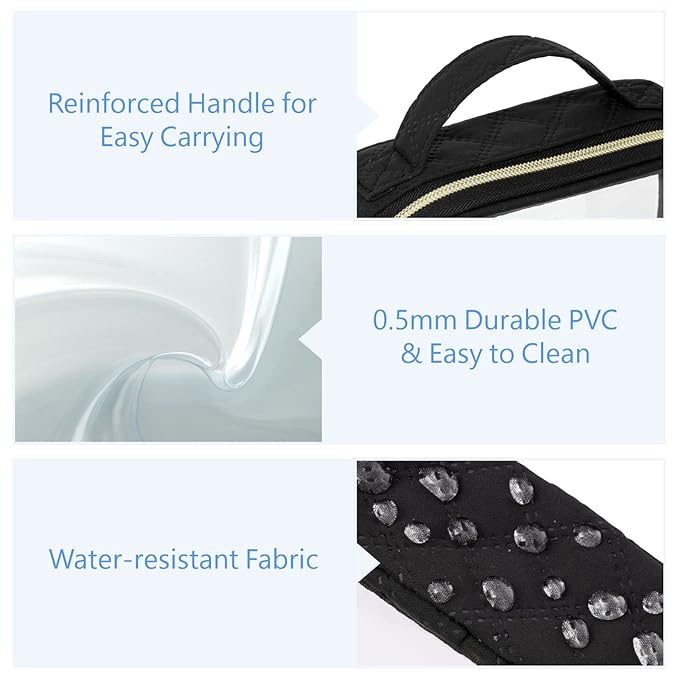 PACKISM TSA Approved Toiletry Bag 3 Medium, 3-1-1 Compliant Clear Makeup Bags with Handle, Quart Size Toiletry Bags Fit Carrv-on Travel Essentials, Water Resistant PVC, Black