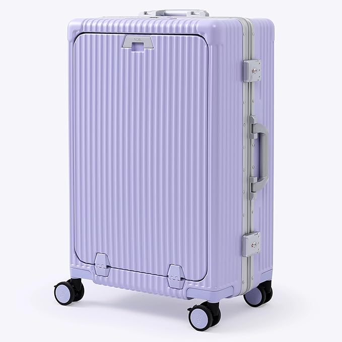 Nobl Travel Zipperless Check In Suitcase - Aluminum Frame, Medium Check In luggage 27x17.5x10.4 Airline Approved by Noble Travel - Polycarbonate Shell - TSA Locks, 360° Spinner Wheels - Lavender
