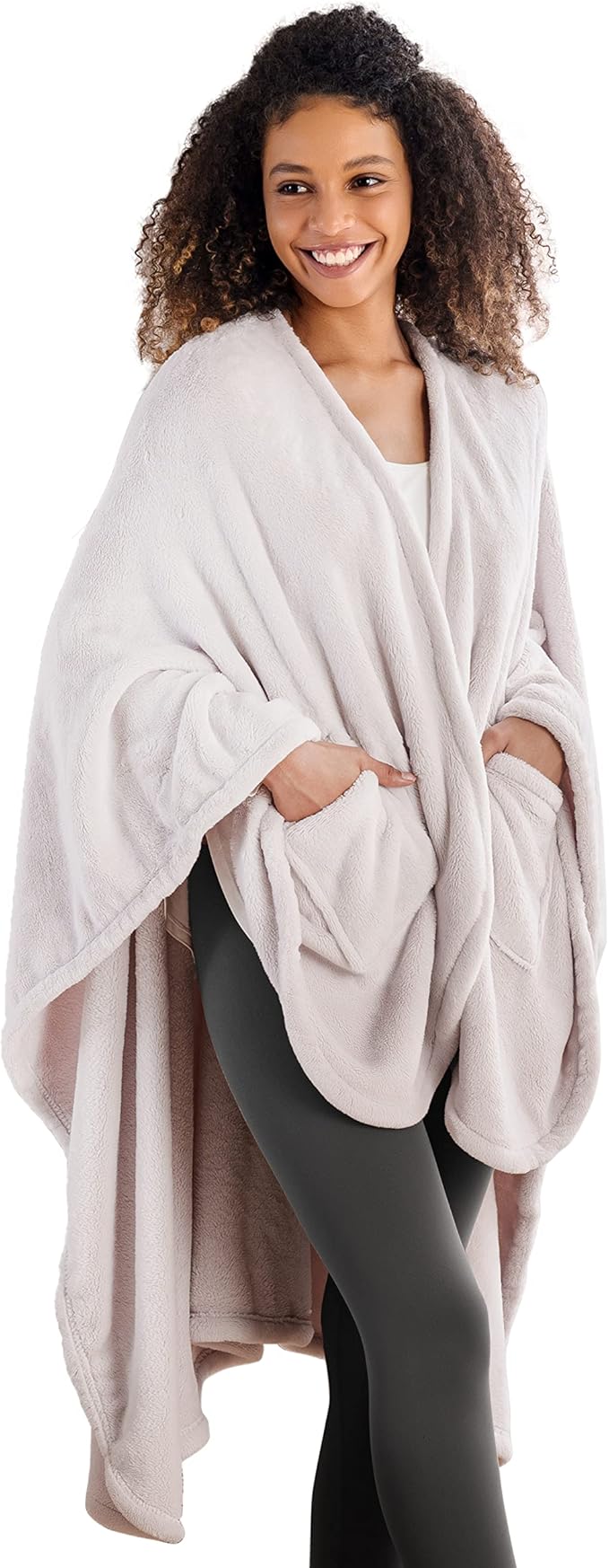 Berkshire Blanket Primalush™ Wearable Blanket, Cozy Loungewear Pocketed Plush Cape Wrap for Adults & Teens(Moonbeam, One Size 58"X64")