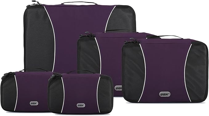 GOX Ultra Light 5 piece Packing Cubes Travel Luggage Organizer 1 Large 2 Medium 2 Small