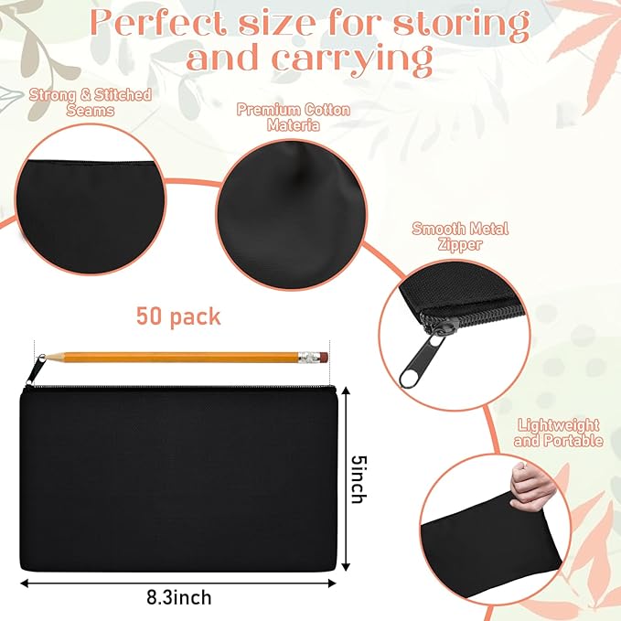 Legigo Blank Canvas Bag Zipper Pouch Makeup Bags Bulk - Multi-Purpose Canvas Pencil Pouch with Sturdy Zipper, Cosmetic Bag Travel Toiletry Bag for DIY Craft Projects, Storage (8.3 x 5 inches)