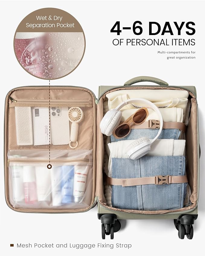 LOVEVOOK Carry On Luggage 22x14x9 Airline Approved, 22 Inch Softside Suitcases with Spinner Wheels, Lightweight Carry-on Suitcase with TSA Lock for Women Men, Large Luggage for Travel Business Trip