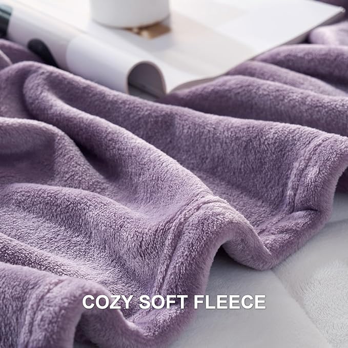 Hansleep Fleece Fog Purple Throw Blanket, Super Soft Flannel Fuzzy Plush Cozy Blanket for All Seasons, Fog Purple, Throw 50x60 Inches