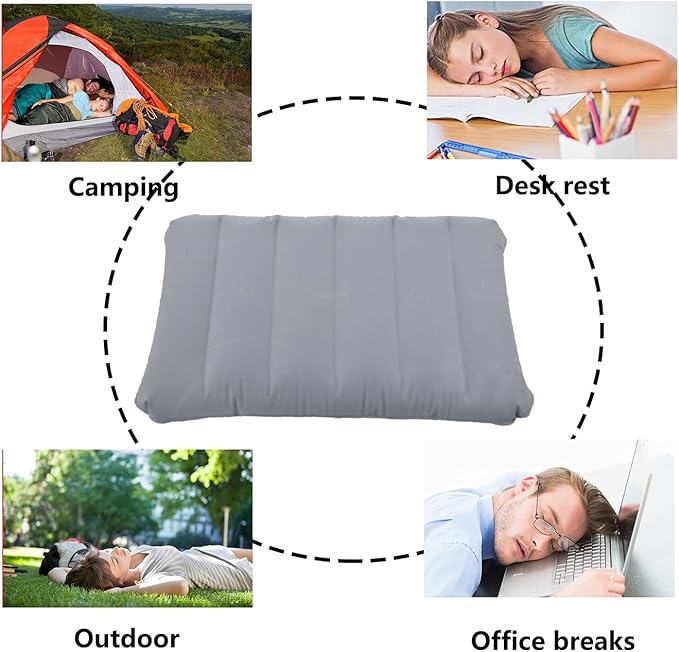 Alovexiong 2 Pack Gray Ultralight Inflatable Camping Pillow Small Squared Flocked Fabric Air Pillow for Hiking, Camping, Traveling, Napping, Desk Rest, Neck & Lumbar Support
