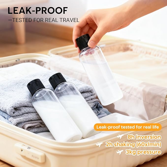 5 Pack 3.4 oz Travel Bottles for Toiletries, TSA Approved Leak Proof Refillable Travel Size Containers, Clear Plastic Shampoo Bottles for Lotion Conditioner