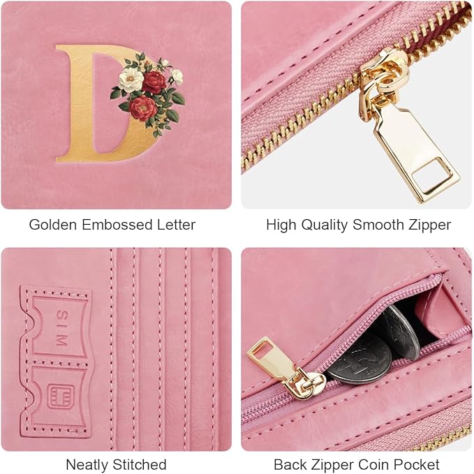 Passport Holder for Travel Personalized Passport Holder Initial Letter Rose Flower RFID Blocking Travel Wallets Credit Cards Holder for Women Men, Pink D