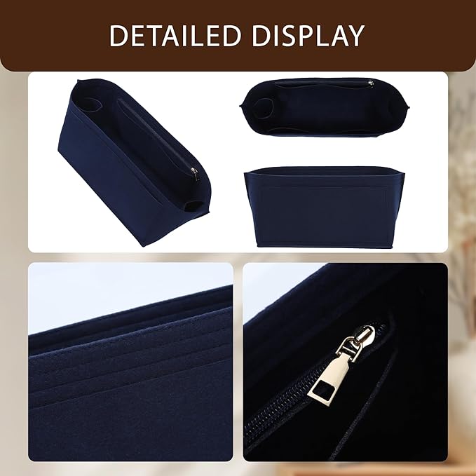 Premium Felt Purse Organizer Insert for Longchamp Le Pliage, Zipper Long Champ Bag Organizer Insert with Cup Holder, 9 Compartments