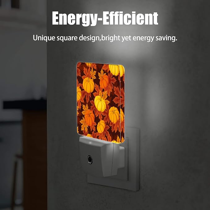 Autumn Pumpkins Leaves Night Light Plug in Wall Lamp Smart Dusk to Dawn Sensor for Home Decorative, Kids Room Bedroom Bathroom Kitchen Hallway Gifts