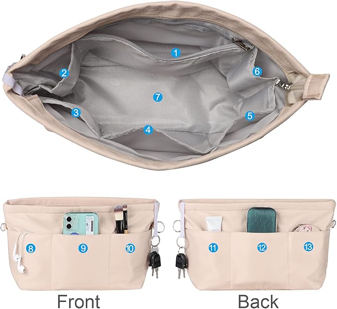 Sightor Nylon Handbag Organizer Insert - Purse Tote Shaper in Bag (Beige, Large)