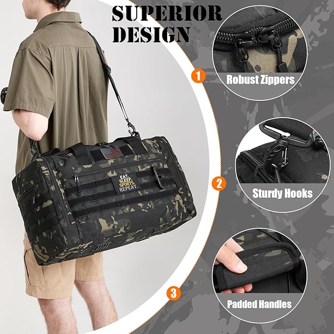 45L Gym Bag for Men & Women, Tactical Military Duffle Bag for Travel Weekender Gym Workout Deployment, Large Sports Bag for Hockey Football Baseball Soccer Basketball