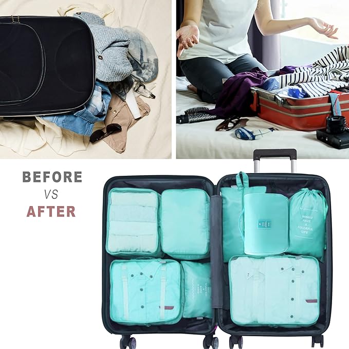 Packing Cubes, 8 Pcs Travel Packing Organizers for Suitcases, Large Capacity Travel Luggage Organizers Set includes 8 Storage Bags (Sky Blue)