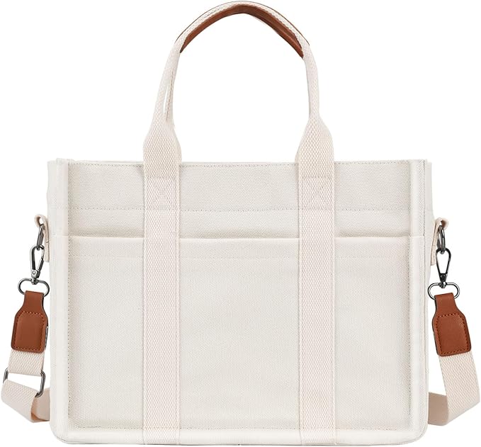 FIORETTO Canvas Tote Bag for Women with Zipper Closure & Individual Compartments for Work College for Teacher & Nurse