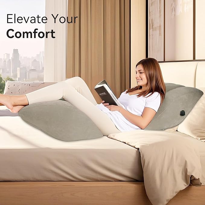lefeke Inflatable Wedge Pillow for Sleeping,Inflatable Leg Elevation Pillow for Swelling, Circulation, Leg & Back Pain Relief, Portable Leg Pillow with Storage Bag,Breathable Suede Material