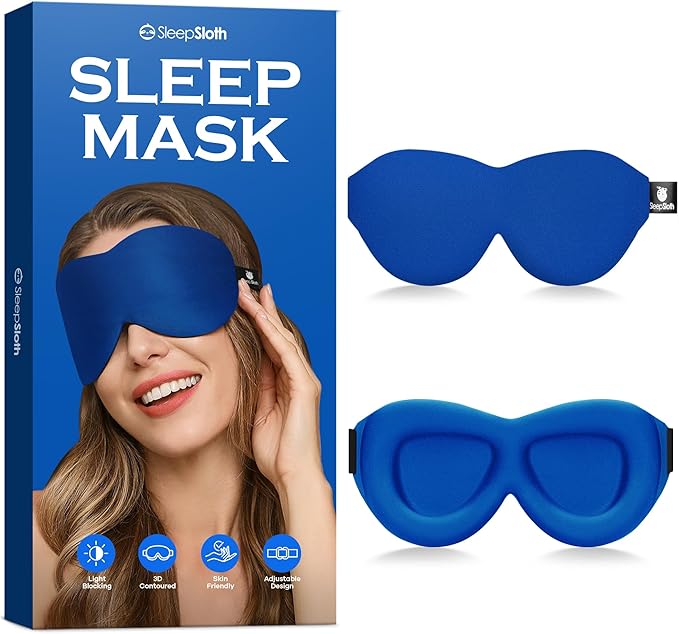 Sleep Eye Mask, 3D Contoured 100% Blackout Eye Mask, Sleep Mask with Adjustable Strap, Night Blindfold for Women Men, Eye Mask for Sleeping, Blue