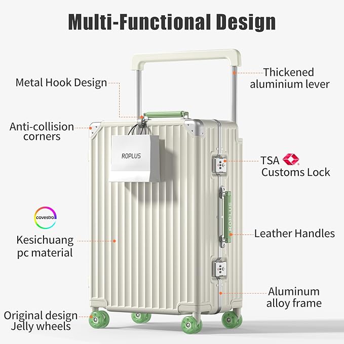 Aluminium Frame Checked-Luggage with Smooth Jelly Wheels, Hardside Zipperless Rolling Suitcase with TSA Lock (WhiteGreen, 28-Inch)