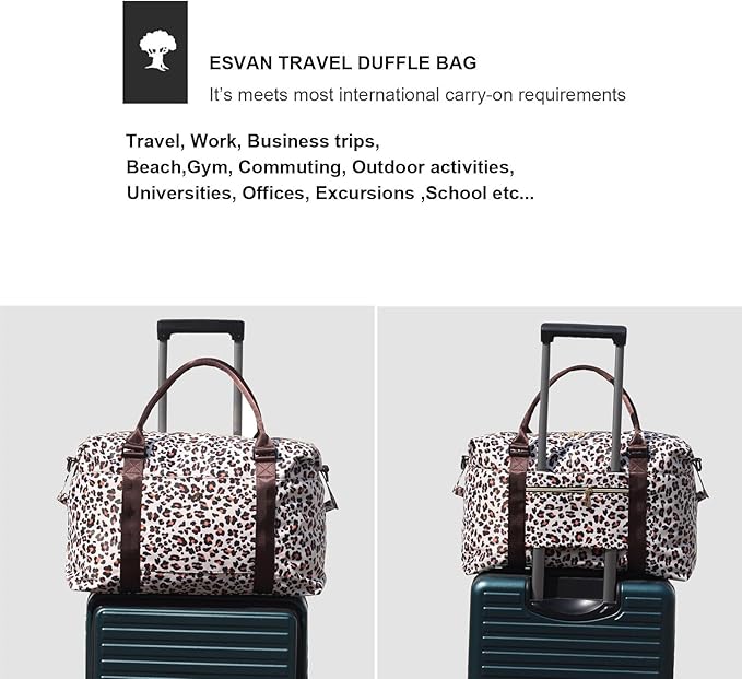 ESVAN Travel Tote Duffel Gym Bag,Weekender Overnight Carry-on Tote Crossbody Bag with Wet Pocket and Trolley Sleeve Upgraded
