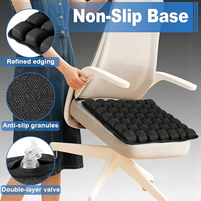 Portable Inflatable Seat Cushion, Airplane Travel Cushion Kit with Storage Pouch, Eye Mask & Earplugs, Fits Airplane Seat/Car/Office/Chairs (49 Air Cells)