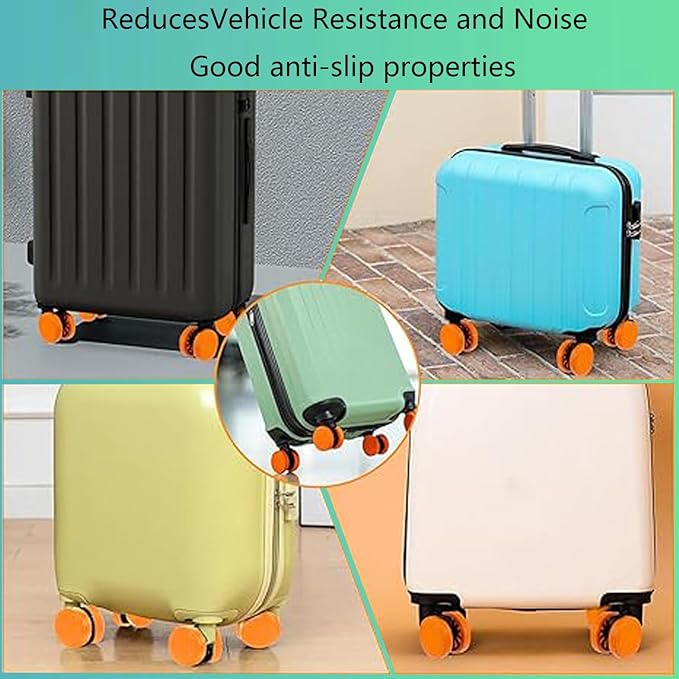 Coraltree 8Pcs Luggage Wheel Covers Silicone Protectors for 2-2.2" Spinner Wheels, Wear-Resistant & Anti-Noise Travel Accessories, Suitcase Wheel Covers (Orange)
