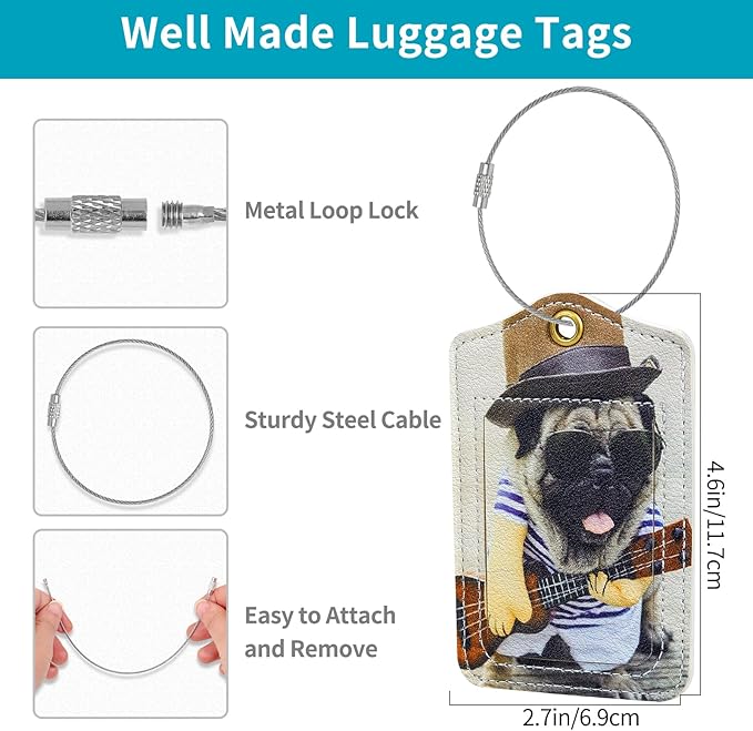 Fishent Luggage Tag (3 Pack) - PU Leather, Rectangular, Cute Animals, Privacy Flap - Travel Tags for Suitcases, Cruise, Backpack, Handbag, School Bag, Baggage Identifier