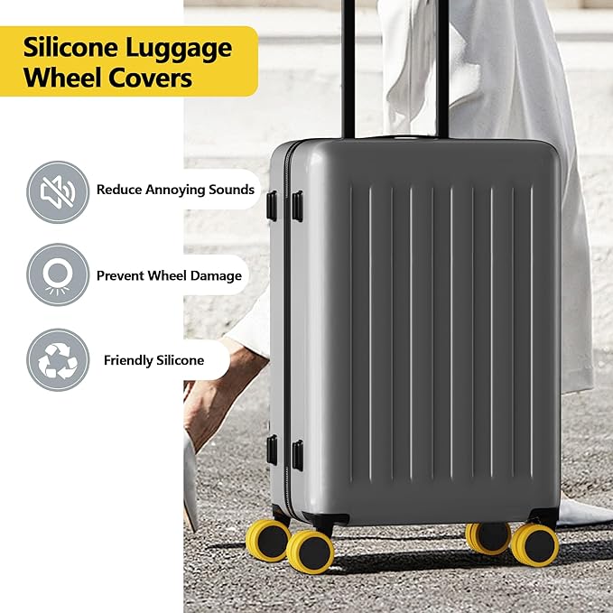 AWINNER 8 Pack Luggage Wheels Covers - Silicone Luggage Wheel Protector Covers for most 8 Spinner Wheel Suitcases or Office Chair Caster,Durable,Mute and Shock Absorption (Yellow)