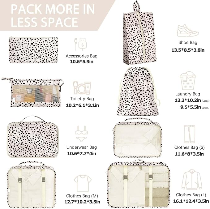 KPX 8 Set Packing Cubes for Travel, Luggage Packing Organizers Accessories Large Toiletries Bag for Clothes Shoes Cosmetics (Leopard)