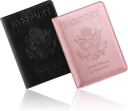 Ciana Passport Holder for Travel – PU Leather Passport Cover and Card Holder for Men & Women – Slim Passport Holder with Card Protector Slot, Travel Must Haves (Black & Pink)