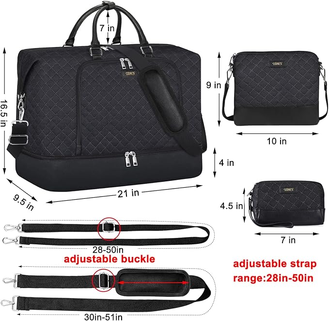 Travel Weekender Bag for Women, 21" Overnight Bag with Shoe Compartment 50L Large Travel Duffel Bag Carry On Tote for Weekend, Overnight, Business Trips, Water Resistant