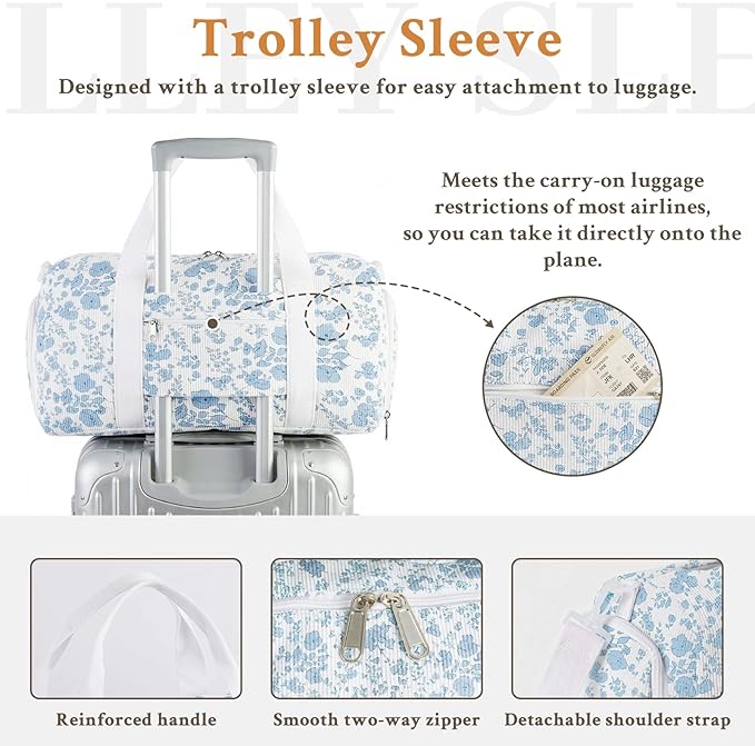 2PCS Cute Gym Bag for Girls, Corduroy Duffle Bag with Wet Pocket & Shoe Compartment and item bag, Duffle Bag for Travel, Sports, Fitness & Workout