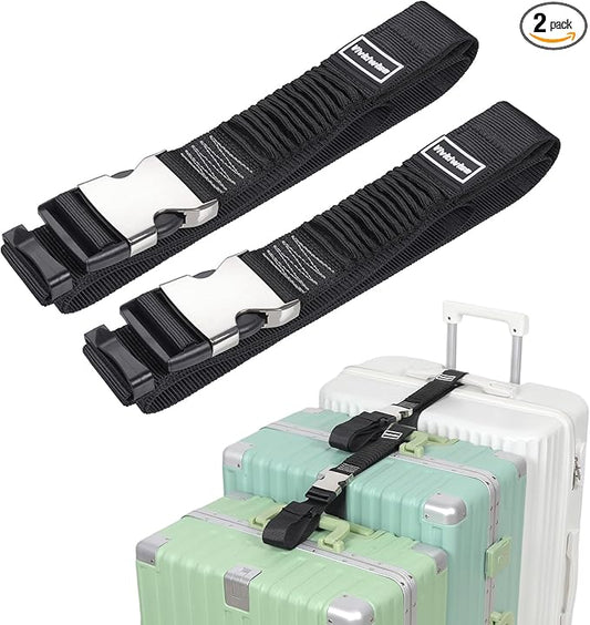 Luggage Straps, Stretchable Luggage Connector Straps for Suitcases, Metal Buckle Add A Bag Adjustable Attachment Accessories Belts (Black-Metal Buckle, 1.5" W)