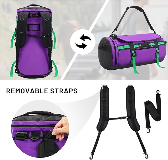 MIER Large Duffel Backpack Sports Gym Bag with Shoe Compartment, Heavy Duty and Water Resistant, Purple, 60L