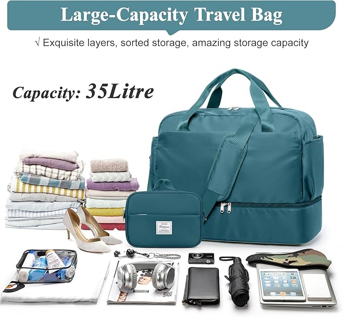 Travel Duffel Bags for Women, Carry-on Overnight Weekender Bag with Wet Pocket & Toiletry Bag, For Spirit Airlines 18x14x8 Personal Item Bag