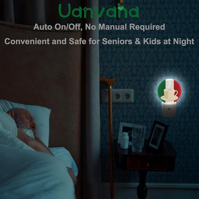 Italy Coffee Night Light Espresso with Italian Flag with Italian Flag Night Lights Plug into Wall Auto on/Off for Hallway Stairway Kitchen Home Decor, Green Red Beige
