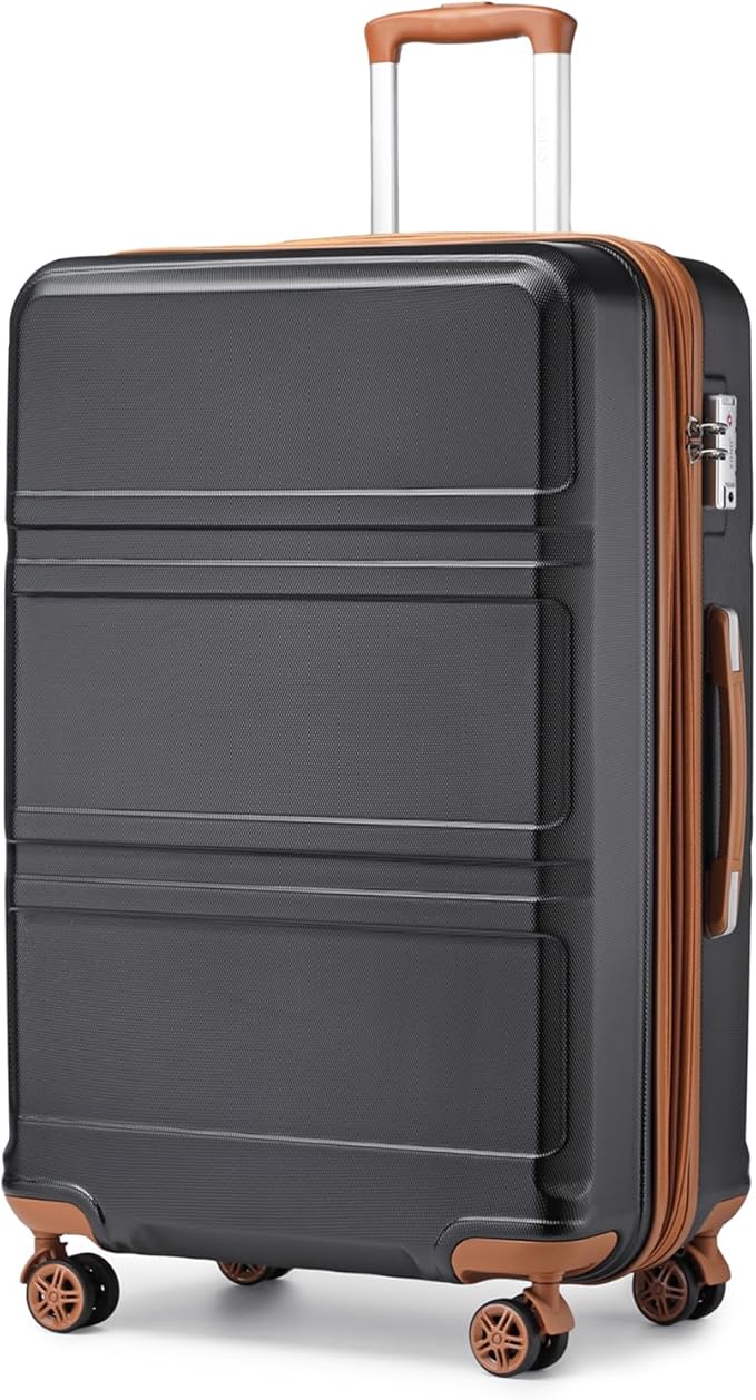 Kono 28 Inch Luggage Expandable Suitcase with Spinner Wheels TSA Lock Lightweight PC+ABS Hardside Large Checked Luggage Durable Rolling Suitcase Apricot Black
