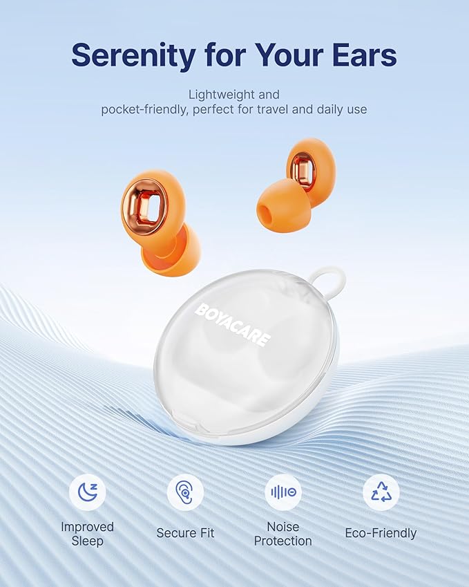 Ear Plugs for Sleeping Noise Cancelling, 45dB Reusable Earplugs for Noise Reduction, Hearing Protection Ear Plugs with 8 Ear Tips, Soft Silicone Earplugs for Sleep, Concerts, Snoring, Study (Orange)
