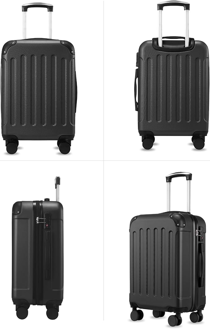 Carry On Luggage 22x14x9 Airline Approved, Hardside Suitcase with Wheels, TSA Approved, Tote Bag, Black