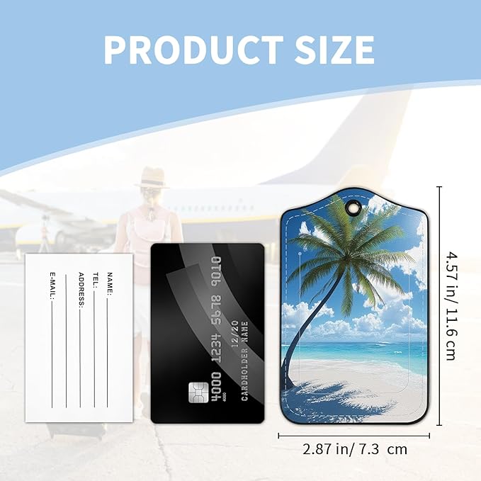 2 Pcs Luggage Tag for Suitcases, Beach Tree Cute PU Leather Suitcase Tag Privacy Cover Name ID Label with Metal Loop, Personalized Baggage Identifier for Women Cruise Bag Travel Essentials