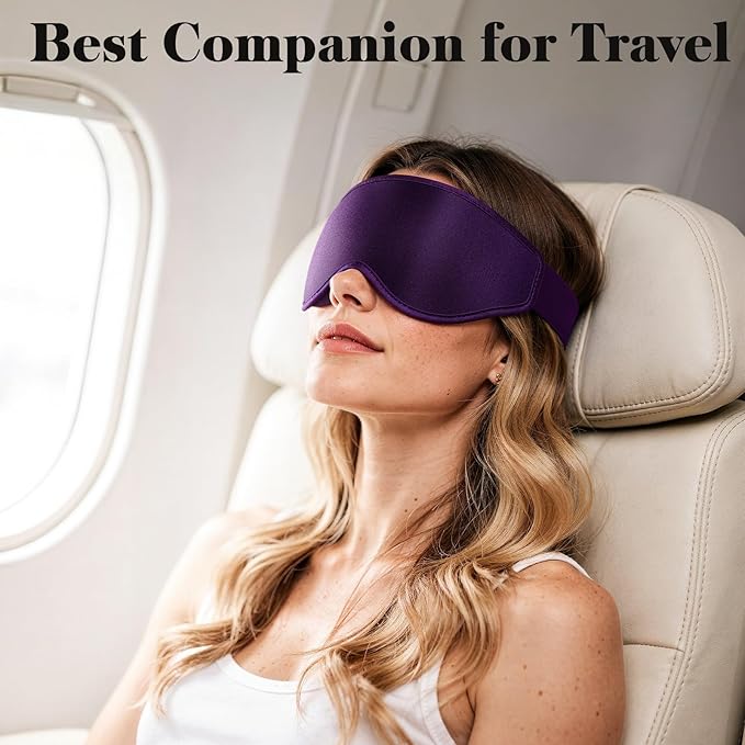 3D Eye Mask Sleep Mask for Men & Women, 100% Pressure-Free & Light Block-Out Eye Mask for Sleep with Easy Adjustable Strap, Night Eye Cover for Travel, Purple