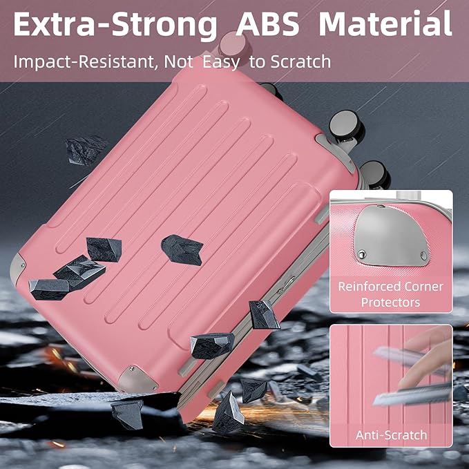 LARVENDER Luggage Sets 6 Piece Hardshell Expandable Suitcases with Spinner Wheels TSA Lock, Lightweight ABS Travel Carry On Luggage Set for Women, Pink Grey