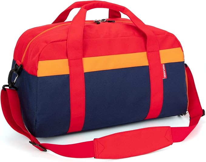 HawLander Kids Duffle Bag for Boys or Girls, Fit Sports Practice, or Overnight Travel Weekend (Navy Red)
