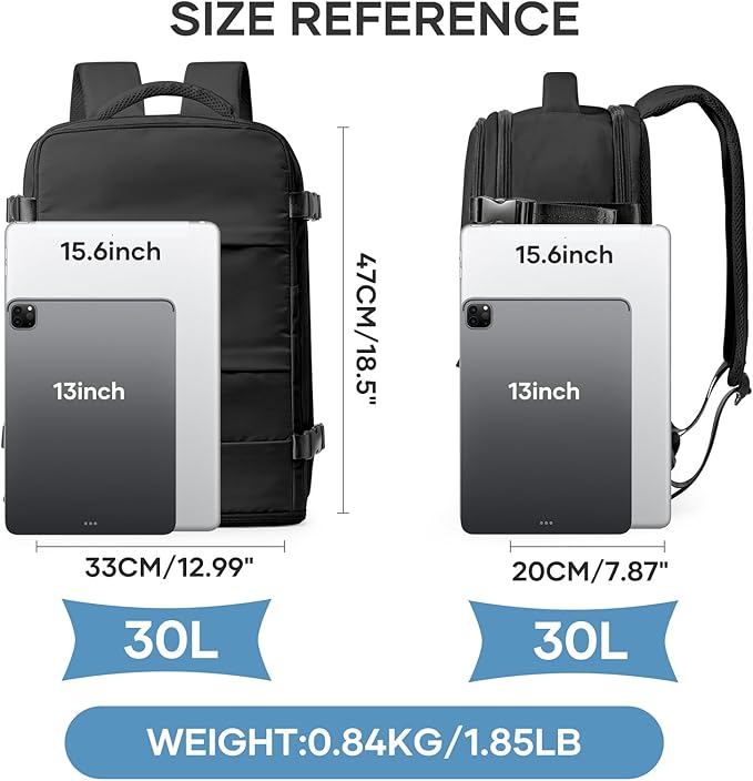 coowoz Large Travel Backpack For Women Men,Carry On Backpack Flight Approved,Hiking Backpack Waterproof Outdoor Sports Rucksack Casual Daypack Fit 15.6 Inch Laptop Shoes Compartment (Black)