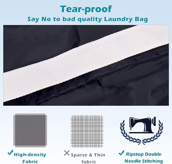 Heavy Duty Laundry Bag 2 Pack XL Nylon Laundry Bags with Straps, Washable Large Dirty Clothes Organizer with Drawstring Closure, Travel Washing Bag Fit a Laundry Hamper or Basket
