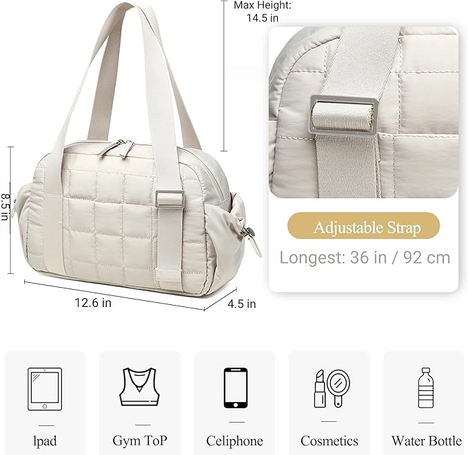 CAMTOP Mini Gym Bag for Women, Small Gym Tote Bag Puffy Quilted Sports Duffel Bag with Wet Compartment and Coin Purse Duffel Bags Dance Yoga Workout Bag for Gifts