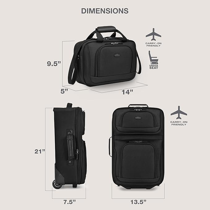U.S. Traveler Rio Lightweight Softside Rolling Carry-on Suitcase, 2-Wheel Set, Black