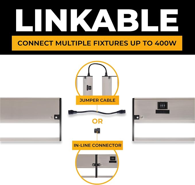 LED Under Cabinet Lighting Hardwired - 12 Inch Satin Nickel | 3CCT, Dimmable, Low-Profile, Linkable Fixture, Plug-In Option & Hi/Low Brightness Control