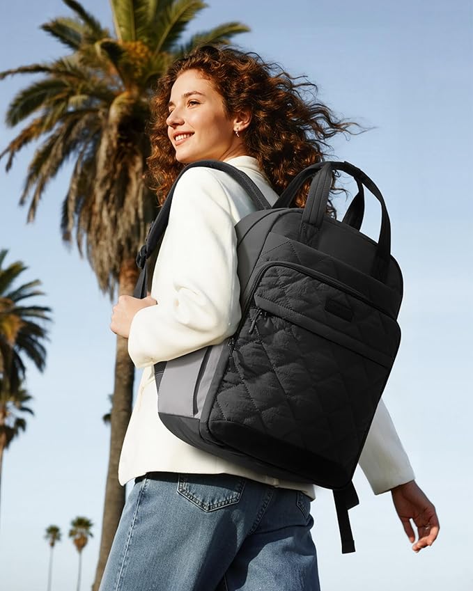 LOVEVOOK Puffer Backpack for Women Fits 15.6 Inch Laptop, Quilted Travel Backpacks Purse with Large Cup Holder, Teacher Computer Work Bags College Shool Bookbag, Puffy Carry On Personal Item Bag