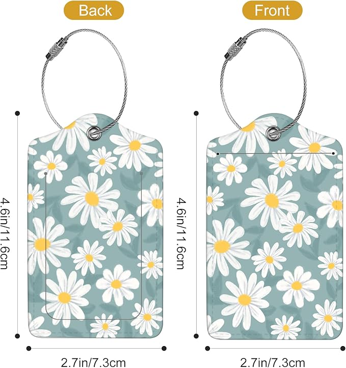 2Pack Luggage Tags for Suitcases, Cute Unique Pu Leather Cruise Luggage Tag with Privacy Cover ID Label Address Card and Metal Ring Suitable for Women Men Kids Travel Bag White Flowers 2
