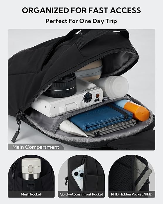 WATERFLY Small Crossbody Sling Backpack: RFID Blocking Anti Theft Sling Bag Travel Daypack Man Woman